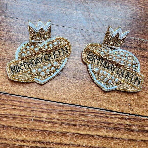 Claire's Birthday Queen Beaded Embroidered Earrings - Picture 3 of 14